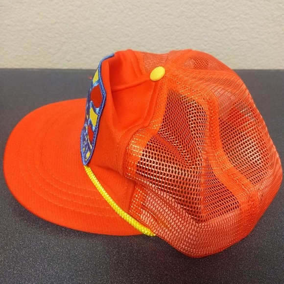 Vintage Made In USA Hat SnapBack Cap Bright Orange - Picture 5 of 8